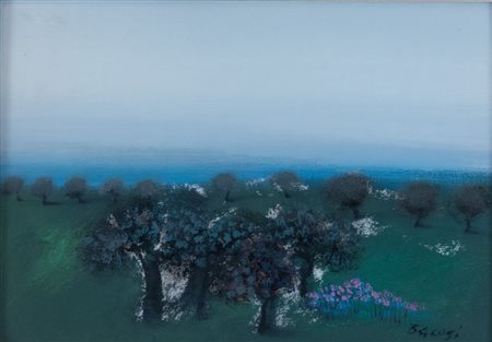 MANLIO BACOSI (Perugia 1921 - 1998) "Paesaggio". Olio su cartone telato. Cm...