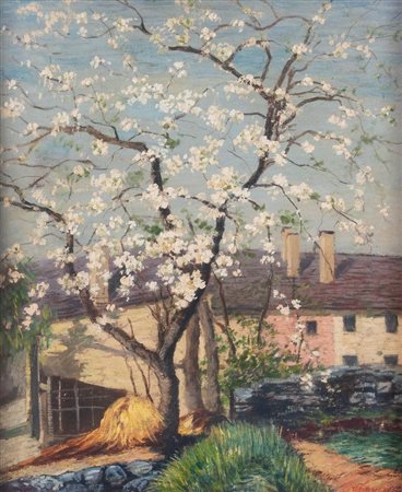 CARLO FORNARA (Prestinone 1871 - Craveggia 1968) "Paesaggio con ciliegio"....