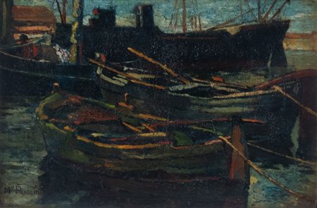 Mario PUCCINI (Livorno 1869 - Firenze 1920), attr. "Barche". Olio su tavola. Cm 17x26. Opera...