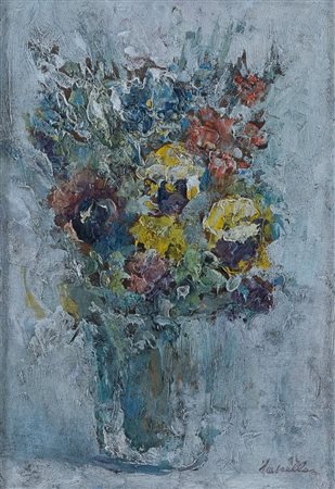 NORMA MASCELLANI (Bologna 1909 - 2009) "Vaso di Fiori", 1971. Olio su tavola....