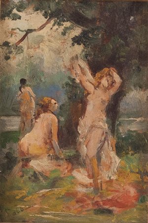 FABIO FABBI (Bologna 1861 - 1946) "Senza titolo". Olio su tavola. Cm 18x12,2....