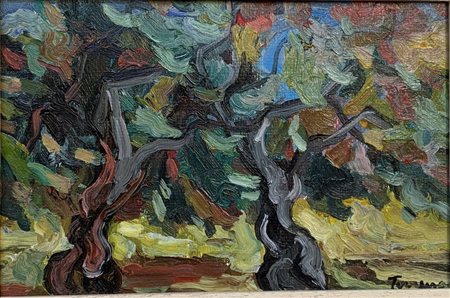 SAVERIO TERRUSO (Monreale 1939 - Milano 2003) "Alberi". Olio su tela. Cm...