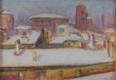 ILARIO ROSSI (Bologna 1911 - 1994) "Bologna sotto la neve", anni '40....