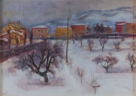 ILARIO ROSSI (Bologna 1911 - 1994) "Paesaggio sotto la neve", anni '40....