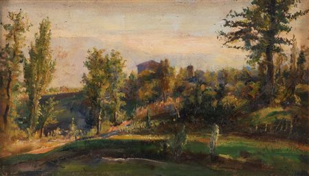 GARZIA FIORESI (Vigevano 1888 - Bologna 1968) "Paesaggio". Olio su tavola. Cm...