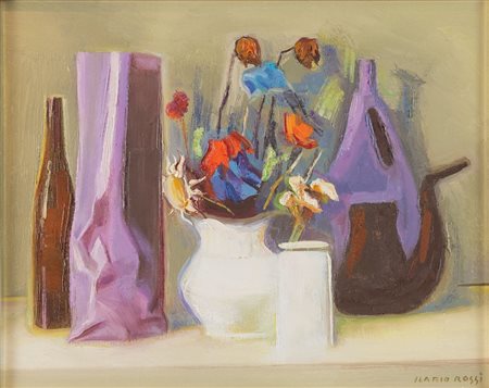 ILARIO ROSSI (Bologna 1911 - 1994) "Natura morta", anni '70. Olio su tela. Cm...