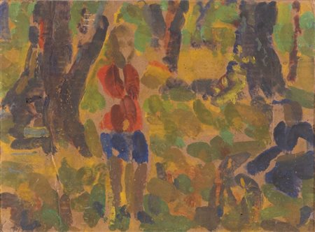 CARLO CORSI (Nizza 1879 - Bologna 1966) "Raccolta delle castagne", anni '40....