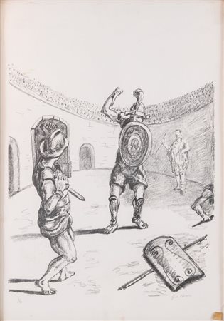 GIORGIO DE CHIRICO (Volo 1888 - Roma 1978) "Gladiatori nell'arena", 1969....