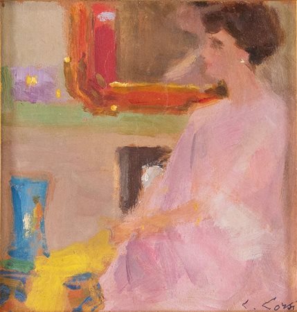 CARLO CORSI (Nizza 1879 - Bologna 1966) "Figura". Olio su tavola. Cm 17x16,2....