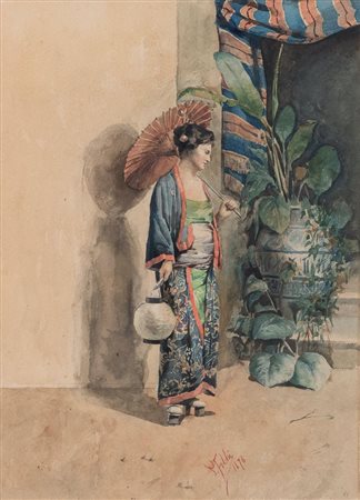 PAOLO FOLCHI (XIX-XX secolo) "Senza titolo", 1878. Acquerello su carta. Cm...