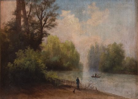 HENRY MARKO' (Firenze 1855 - Lavagna 1921) "Paesaggio". Olio su tela. Cm...