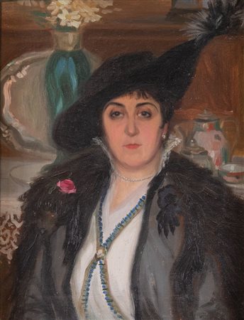 ADOLFO BUSI (Faenza 1891 - Bologna 1977) "Ritratto femminile". Olio su tela....