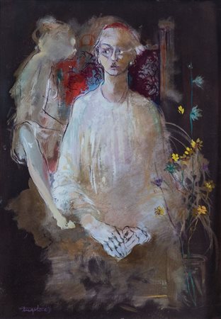 ANGELO TASSI (Bologna 1937) "Studio per la vestizione", 1974. Olio su cartone...