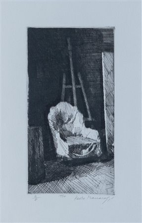 PAOLO MANARESI (Bologna 1908 - 1991) "Interno", 1954. Incisione su carta. Cm...
