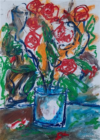 ROMANO BATTAGLIA (Marina di Pietrasanta 1933 – 2012) "Vaso di fiori". Olio su...