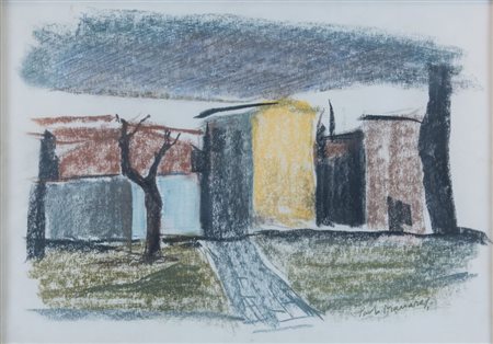 PAOLO MANARESI (Bologna 1908 - 1991) "Paesaggio". Pastello su carta. Cm...