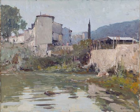 OSVALDO CURANDAI (Firenze 1921 - 2019) "Paesaggio di Pontassieve". Olio su...