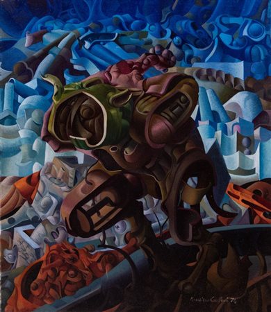 MAURIZIO CARLONI (Cingoli 1941 - Pavullo 2001) "Il minotauro", 1974. Olio su...