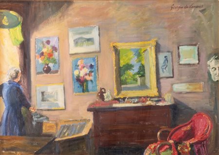 GIORGIO DE VINCENZI (Ferrara 1884 - Bologna 1965) "Scena d'interno". Olio su...