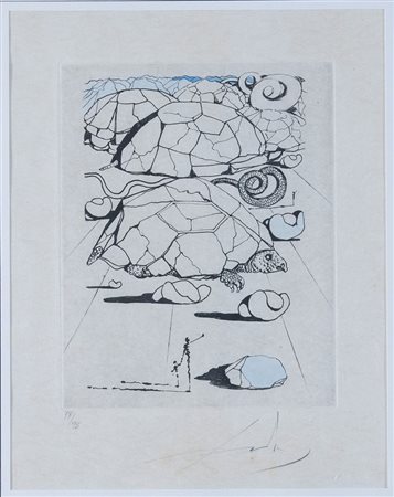 SALVADOR DALI' (Figueres, 1904 - 1989) "The Turtle Mountain". Litografia a...
