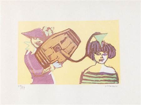 MINO MACCARI (Siena 1898 - Roma 1989) "Senza titolo". Litografia a colori su...