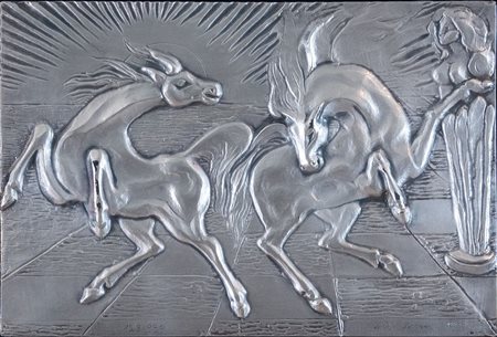 ALIGI SASSU (Milano 1912 - Pollença 2000) "Cavalli", 1977. Multiplo su lastra...