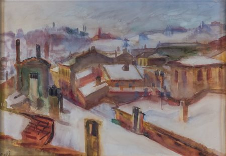 ILARIO ROSSI (Bologna 1911 - 1994) "Bologna sotto la neve", anni '40....
