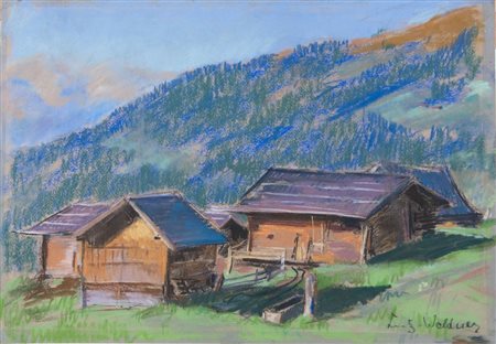 PITTORE ANONIMO ALTOATESINO del XX Secolo "Paesaggio Montano". Tecnica mista...