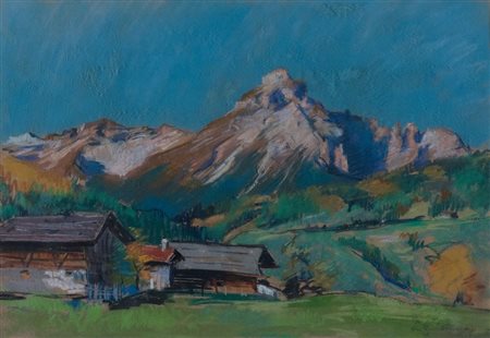 PITTORE ANONIMO ALTOATESINO del XX secolo "Paesaggio Montano". Tecnica mista...