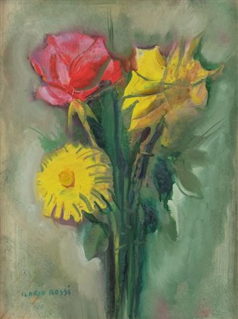 ILARIO ROSSI (Bologna 1911 - 1994) "Vaso di fiori". Olio su cartone. Cm...