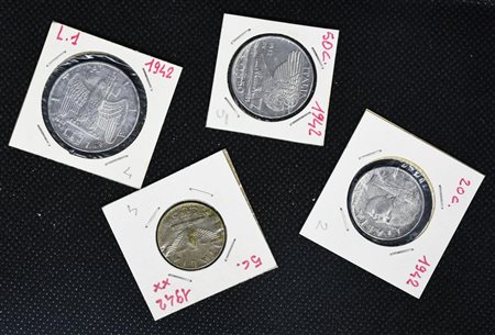 LOTTO DI 4 MONETE REGNO D'ITALIA - 5 centesimi 1942 - 20 centesimi 1942 - 50...