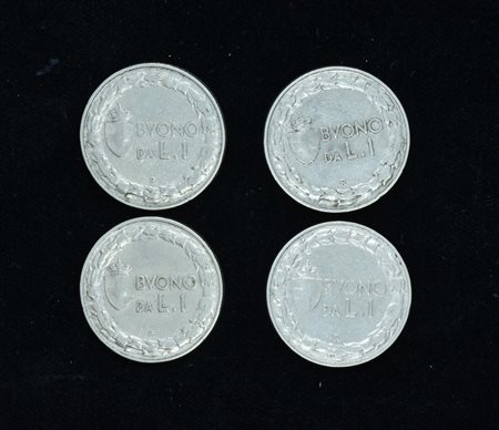 LOTTO DI 4 MONETE REGNO D'ITALIA composto da: buono da una lira 1922 buono da...