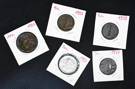 LOTTO DI 5 MONETE REGNO D'ITALIA - 5 centesimi 1921 - 5 centesimi 1928 - 5...