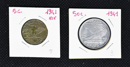 LOTTO DI 2 MONETE REGNO D'ITALIA - 5 centesimi 1941 - 50 centesimi 1941