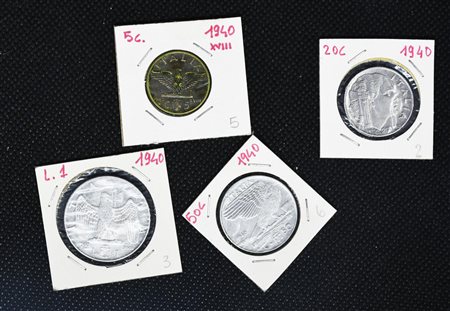 LOTTO DI 4 MONETE REGNO D'ITALIA - 5 centesimi 1940 - 20 centesimi 1940 - 50...