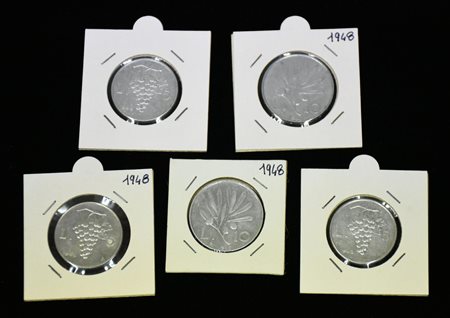 5 MONETE REPUBBLICA ITALIANA 1948 - 2 monete da Lire 10 - 3 monete da lire 5
