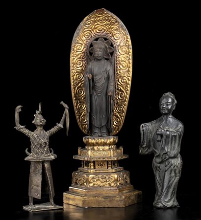 <br>TRE SCULTURE IN LEGNO E BRONZO