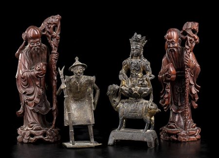 <br>QUATTRO SCULTURE IN LEGNO E BRONZO<br>Cina