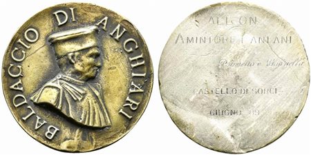 <br>ANGHIARI. Medaglia nominativa 1989. Castello di Sorci all'On. Amintore Fanfani. Ag dorato (56,2 g - 60 mm).