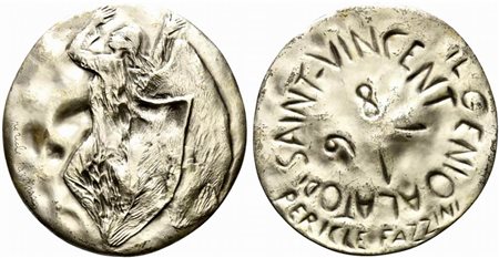 <br>AOSTA. Medaglia 1981 Il genio alato di Saint Vincent. Mb (197 g - 77 mm) Opus Fazzini. 