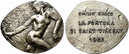 <br>AOSTA. Medaglia 1983 La Fortuna di Saint Vincent. AE argentato (303 g - 66x81 mm) Opus Greco.
