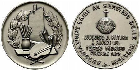 <br>FIRENZE. Associazione Laici al servizio delle Missioni. Medaglia Concorso di pittura a favore del terzo mondo 1972. Ag (41,53 g - 45,07 mm).