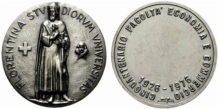 <br>FIRENZE. Florentina Stvdiorvm Vniversitas. Medaglia Cinquantenario Facoltà Economia e Commercio 1926-1976. Ag (17,28 g - 35,4 mm)
