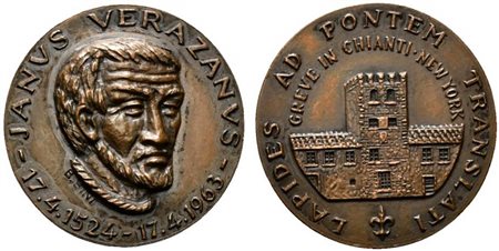 <br>GREVE IN CHIANTI. GIOVANNI DA VERRAZZANO. Medaglia 1963 Greve in Chianti - New York. AE (14,8 g - 30 mm) Opus Bini. FDC