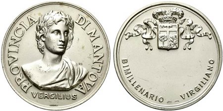 <br>MANTOVA. Medaglia bimillenario Virgiliano. Opus Lorioli Ag (61,70 g - 50,6 mm).