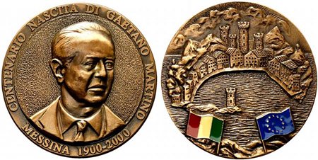 <br>MESSINA. Gaetano Martino (scienziato, statista, pioniere dell'Europa Unita). Medaglia centenario della nascita. AE (237 g - 70 mm)