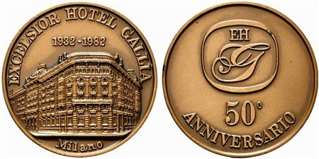 <br>MILANO. Excelsior Hotel Gallia. Medaglia 1982 cinquantesimo anniversario. AE (108 g - 59,6 g)