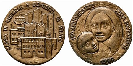 <br>PRATO. Medaglia 1980 Cassa di Risparmio e depositi. AE (26,2 g - 40,2 mm) Opus Bini. FDC