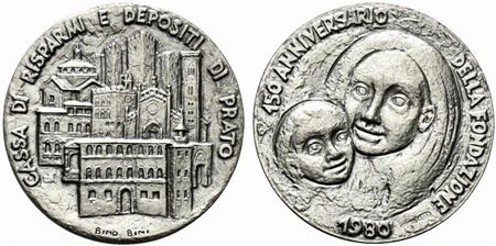 <br>PRATO. Medaglia 1980 Cassa di Risparmio e depositi. Ag (30,2 g - 40,2 mm) Opus Bini. FDC