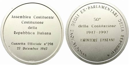 <br>REPUBBLICA ITALIANA. Medaglia 1997 Assemblea Costituente Costituzione della Repubblica Italiana. Ag (96,67 g - 60,8 mm)